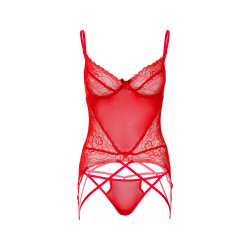DARING Intimates Ensemble avec porte-jarretelles Lace and Mesh Rouge
